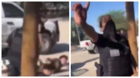 ¡No aparecen! Denuncian abuso y siembra de droga en detención de dos menores en Baja California. En la imagen, dividida en dos partes,se observa a una policía evitando que testigos graben el abuso de autoridad, y en la otra imagen, se de la violenta captura de los menores.