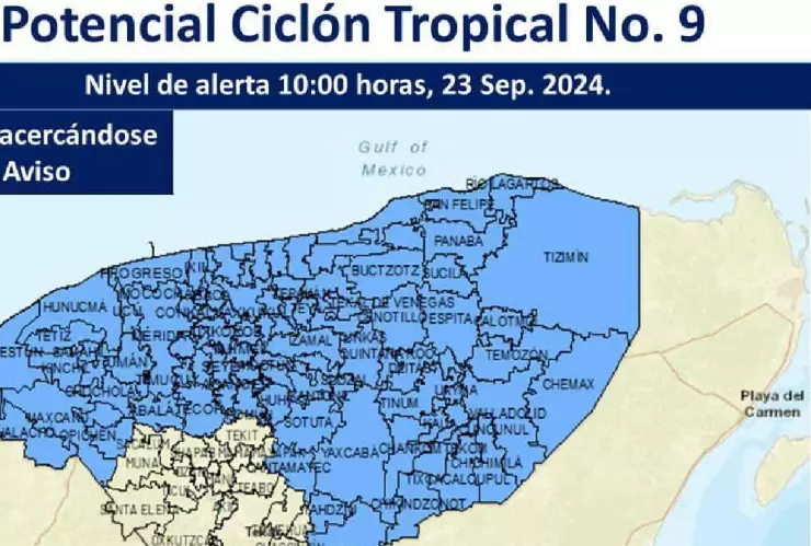 ÚLTIMA HORA_ Decretan ALERTA AZUL en Yucatán por cercanía del Potencial Ciclón Tropical 9