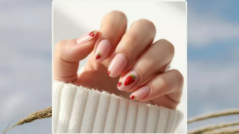 Uñas con diseño de fresas minimalistas