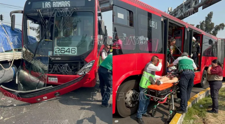 Metrobús de la CDMX choca contra camión de cemento y deja heridos en Eduardo Molina