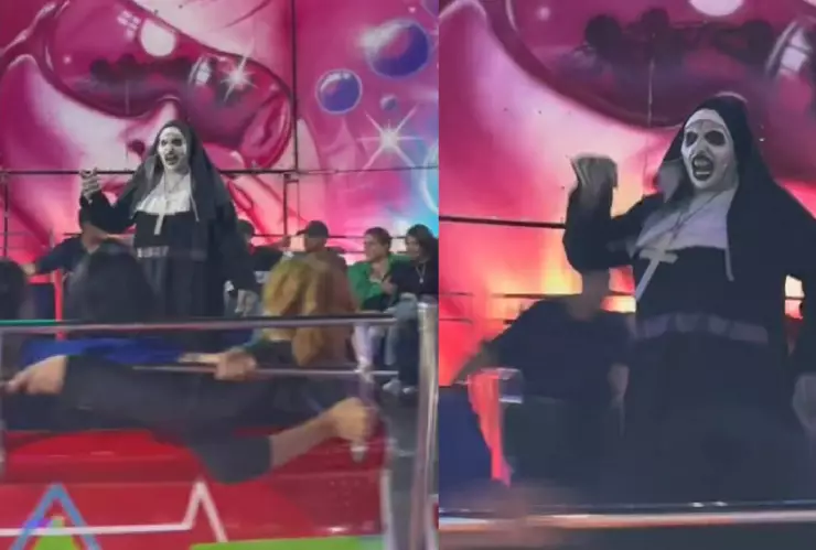 VIDEO: Se viraliza La Monja que baila en las ferias en pleno juego mecánico