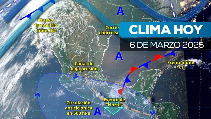 Clima por el Frente frío 31 hoy 6 de marzo