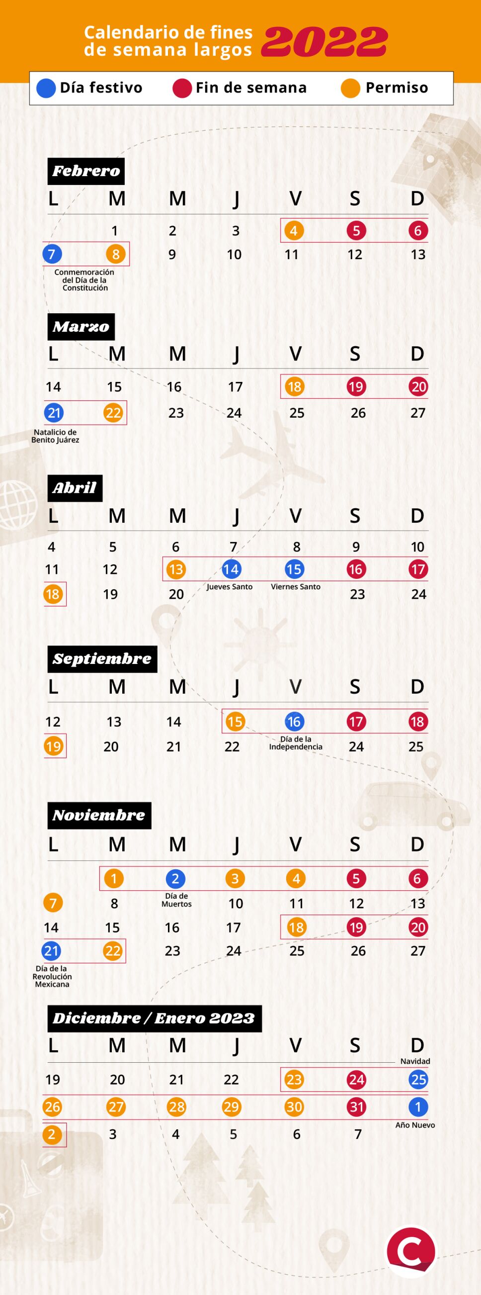 calendario puentes 2022
