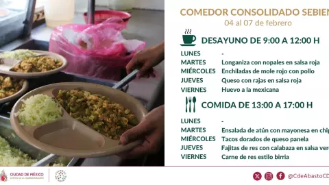 Menú del comedor social de la Central de Abasto de la CDMX