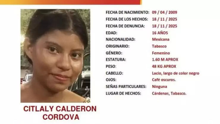 Citlaly Calderón desaparecida Tabasco