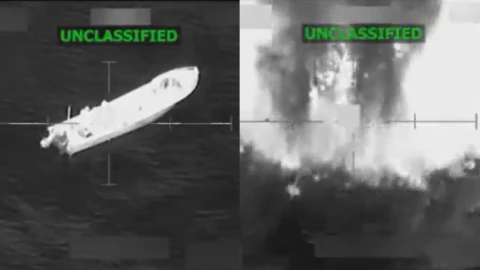 Captura de pantalla de ataque de EU contra lanchas narcoterroristas.