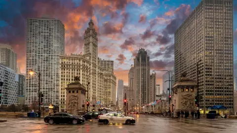 la ciudad de Illinois en un d&iacute;a lluvioso