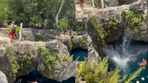 Abuela se avienta a cenote.
