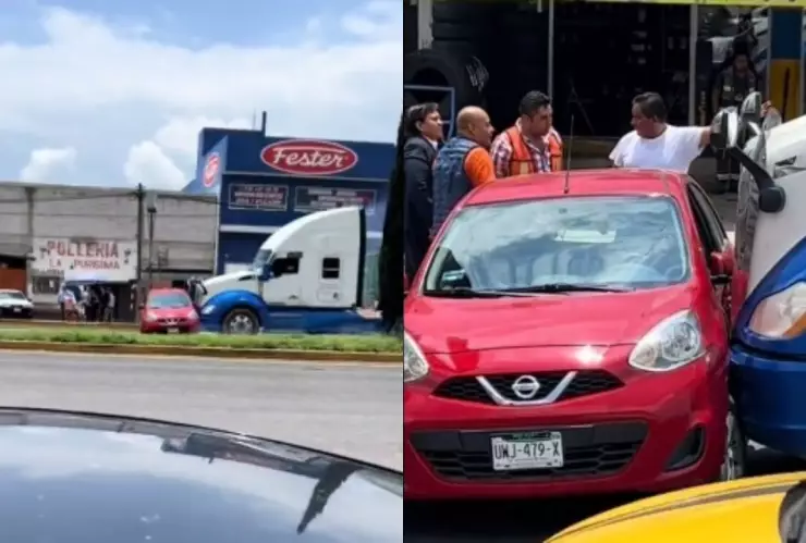 traíler impacta auto en Tlaxcala