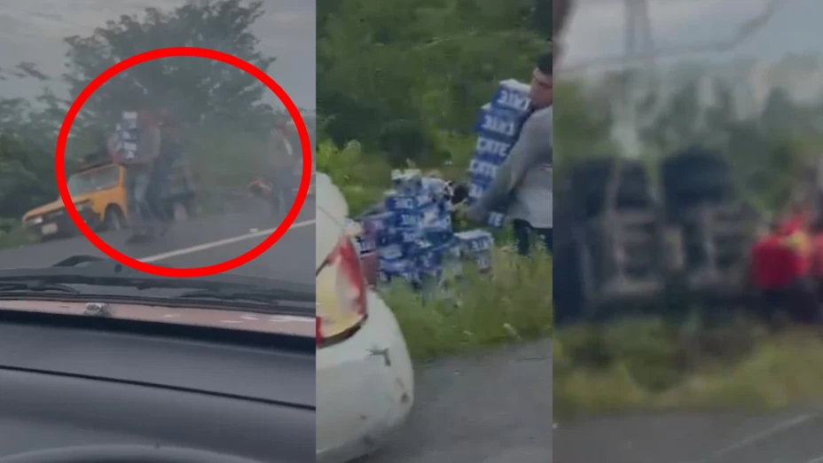 VIDEO_ ¡Se armó la rapiña en Chetumal! Camión de cerveza sufre accidente en la carretera.jpg