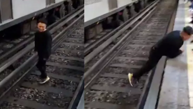 Hombre baja a v&iacute;as del Metro CDMX de la estaci&oacute;n Bellas Artes