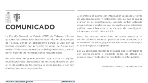 COMUNICADO OFICIAL DE LA FGE