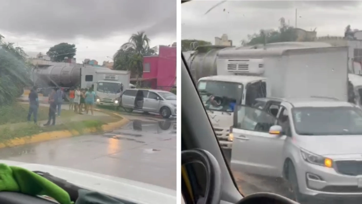 ¡Segundo accidente de tránsito en Playa del Carmen! Se registra carambola entre Pipa, camión y auto particular.jpg