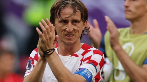 Luka Modric celebrando la victoria sobre Canadá