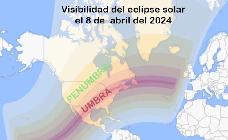 Así será la visibilidad del eclipse solar en el 2024