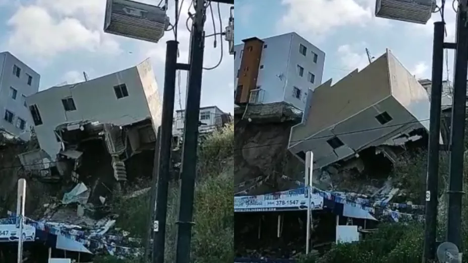 VIDEO Cae uno de los edificios en bulevar Cuauhtémoc Sur