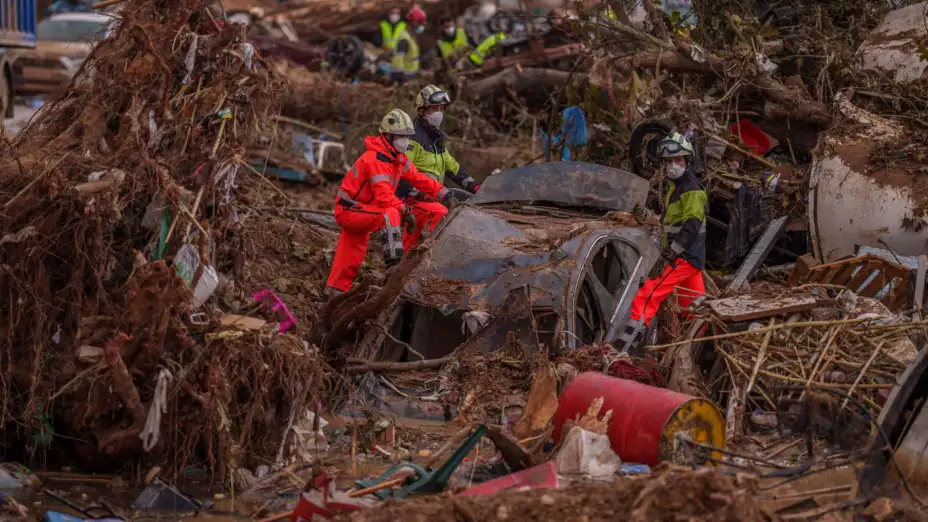 Zona afectada por inundaciones en Catarroja, España.