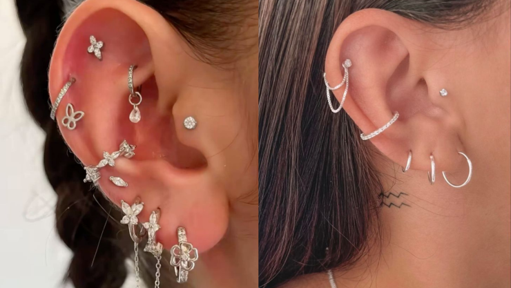 aretes de plata en la oreja