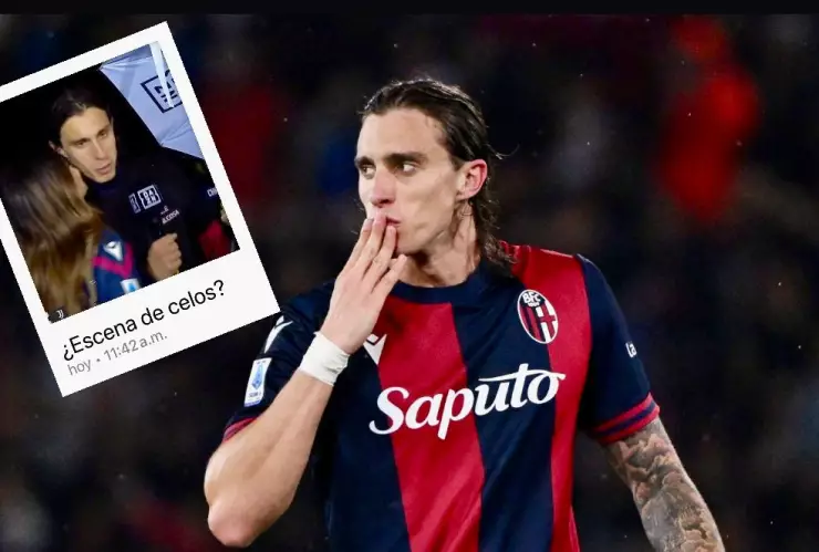 novia-riccardo-calafiori-futbolista-bolonia-interrumpe-entrevista-en-vivo-video