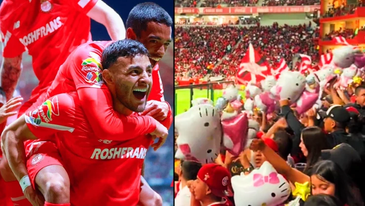 Afición de Toluca se burla de goleada al Pumas con globos de Hello Kitty