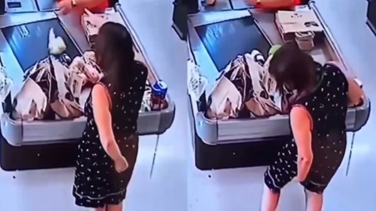 mujer se hace del baño supermercado video