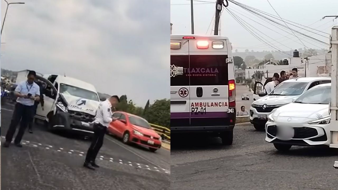 VIDEO: Combi protagoniza accidente sobre la carretera Puebla-Tlaxcala hoy; hay pasajeros lesionados
