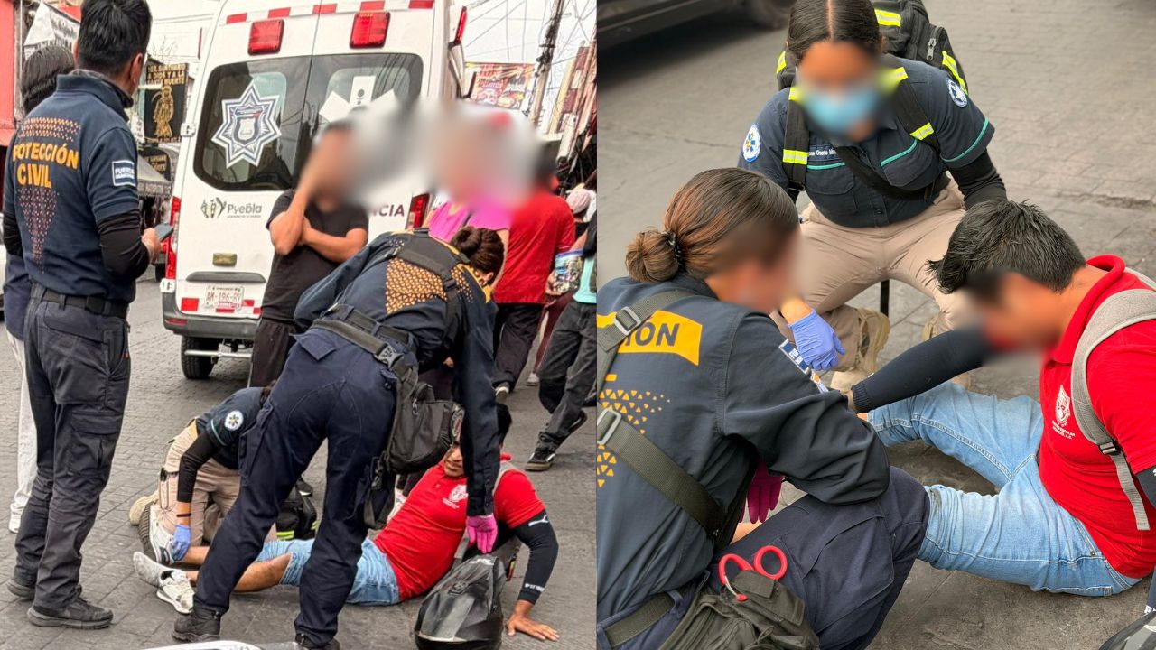 Conductor quedó tirado y herido tras choque contra taxi en el Centro Histórico de Puebla hoy; responsable huyó