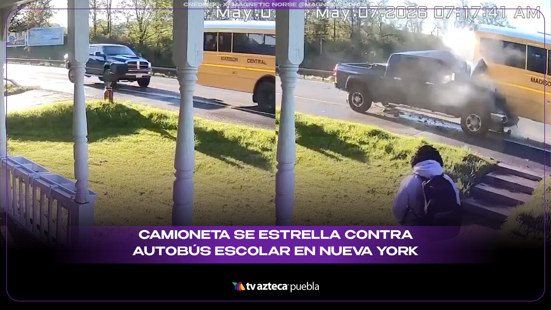 Camioneta se estrella contra autobús escolar en Nueva York