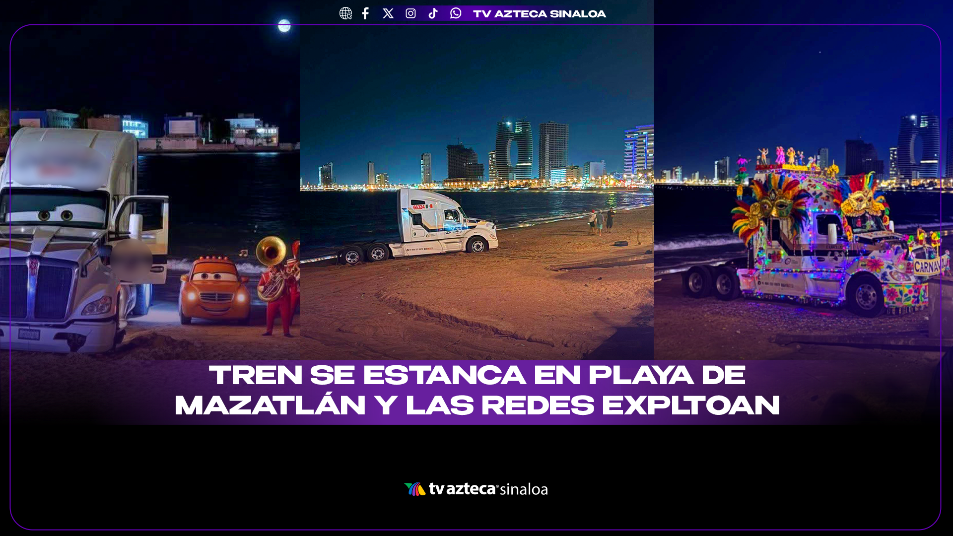 Conductor atasca su tráiler en playa norte de Mazatlán (VIDEO)