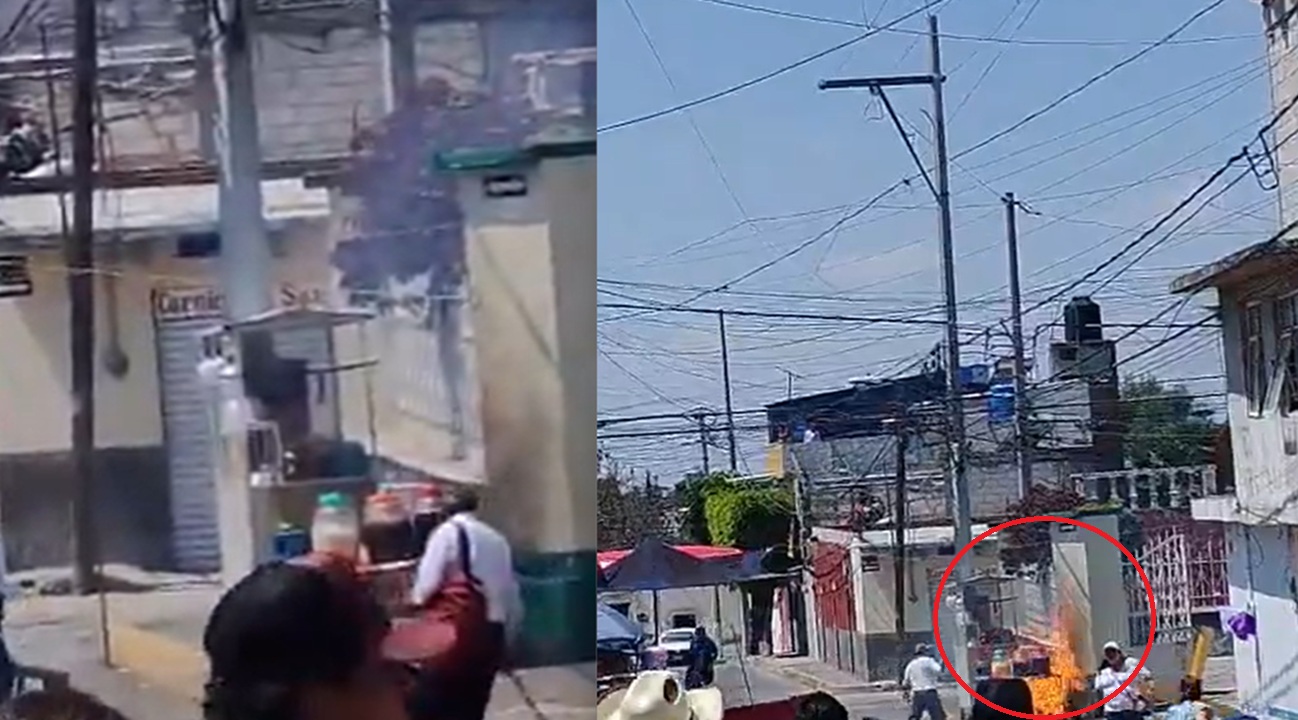 VIDEO: Fuerte fuga de gas e incendio genera alarma en plena Procesión en este municipio de Puebla hoy