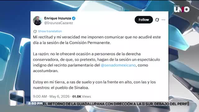 El senador morenista Enrique Inzunza ha evitado dar declaraciones públicas sobre las versiones que lo relacionan con el caso de Sinaloa.